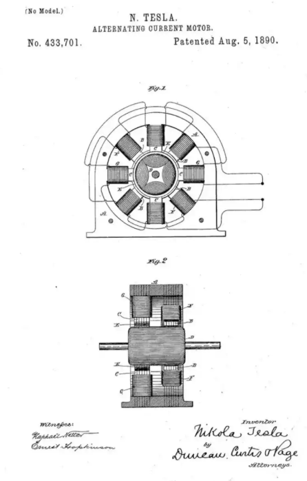 尼古拉·特斯拉为交流电流电磁电机申请了专利